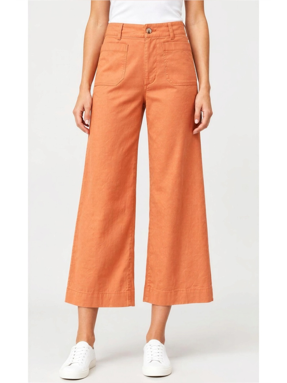 MAEVE x ANTHROPOLOGIE Colette Cropped Wide Leg Linen Pants, Orange, 34”